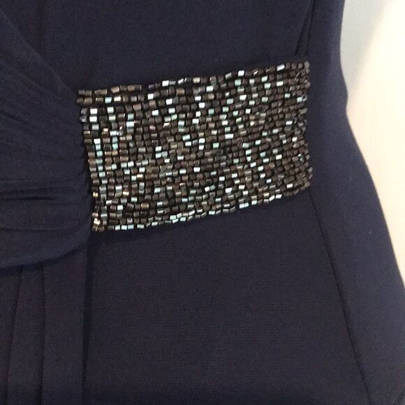 Lauren Ralph Lauren Jersey Gown Size 4 Navy Blue Rhinestone Embellishment V-Neck - Picture 6 of 16